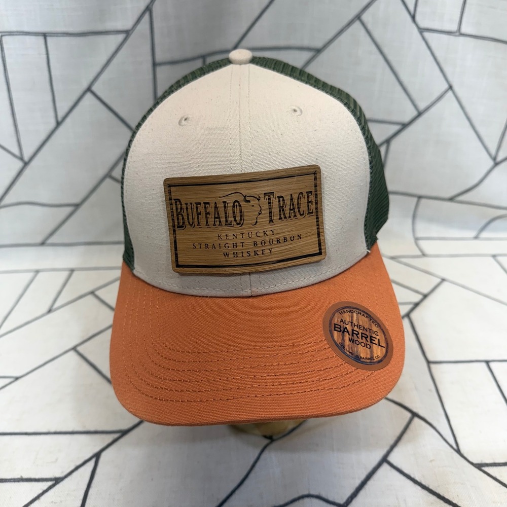 Legacy Buffalo Trace Trucker Hat OSFM Orange Green Wood Barrel Patch Snapback
